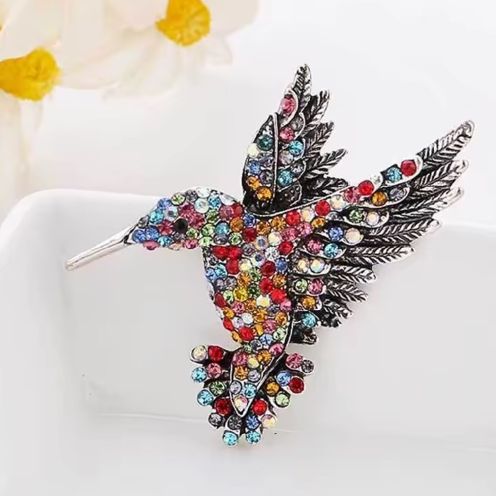 Hummingbird Multicolor Silver Brooch - Picture 1 of 2